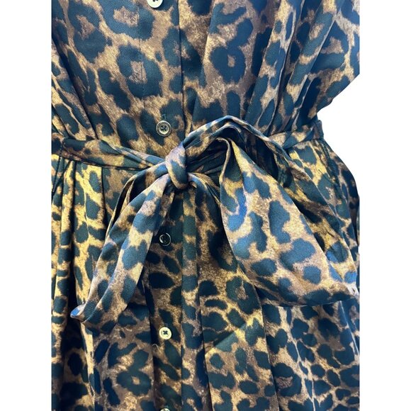 NWT Talbots Animal Print Brown Dress With Belt Button Down Leopard Midi Long Sle - Picture 5 of 9